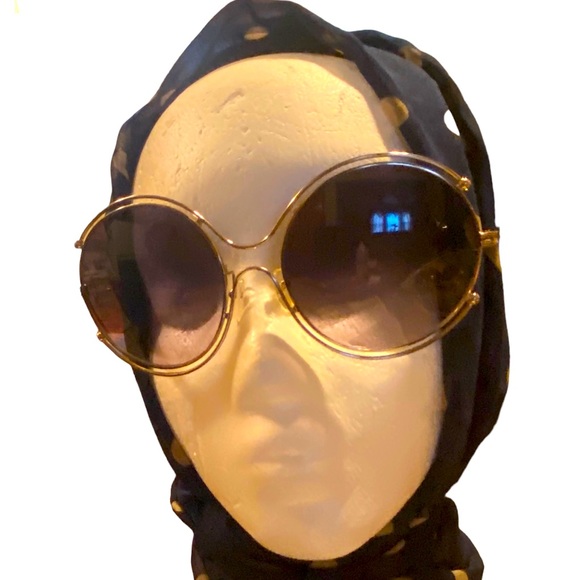 🇮🇹CHLOE’~Isidora Round Blue Grey Gradient Sunglasses Gold Metal Frame - Picture 3 of 17